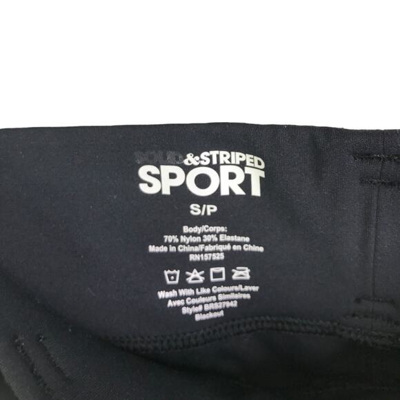 Solid & Striped Sport Leggings Womens S/P Black Striped Belt Angled Hem Stretch - Picture 2 of 7